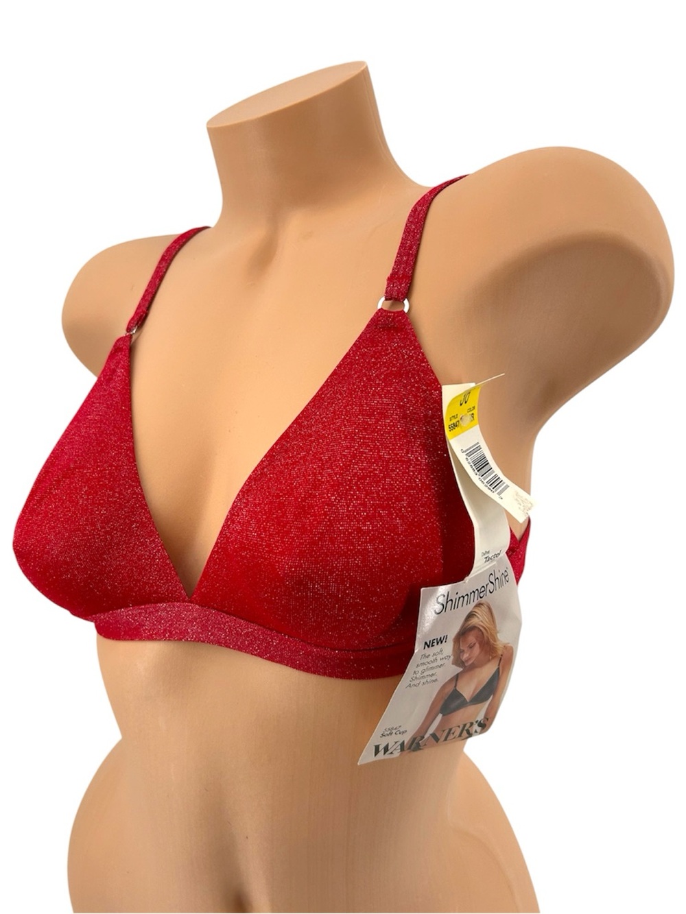 NWT Vtg Warner’s ShimmerShine Soft Cup Bra Red Shimmery Metallic Size 36 NEW